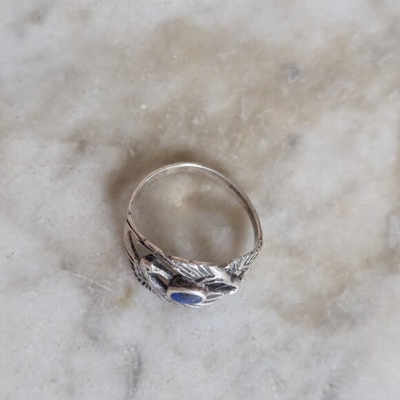 Swans Lapis Lazuli Sterling Silver 925 Intertwined Weave Boho Ring Wedding - Picture 4 of 9